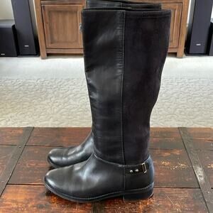 Cole Haan Black Leather/Fabric Riding Boots w/Gold Buckle Size 8.5